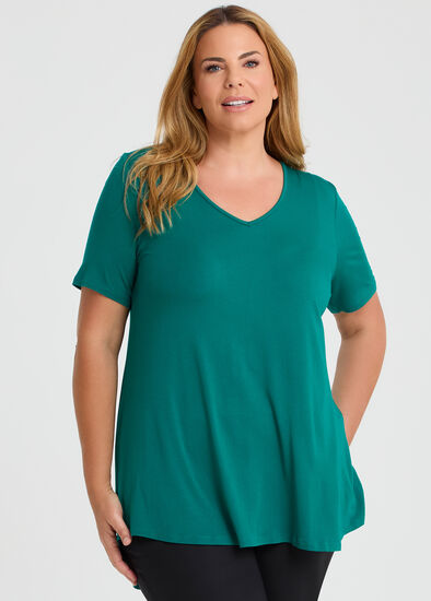 Plus Size  Bamboo Base V Neck Short Sleeve Top