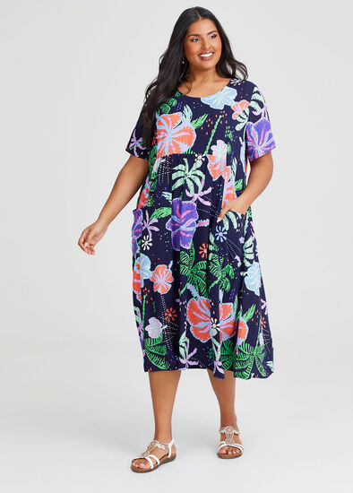 Plus Size Natural Pocket Midi Dress