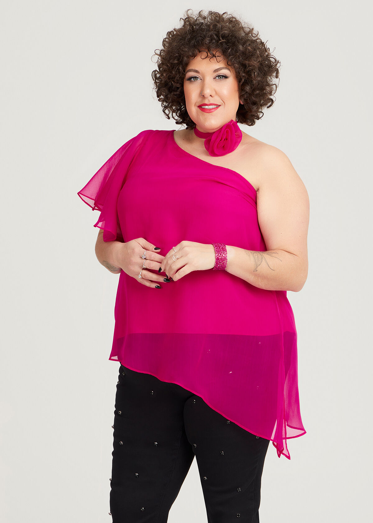Shop Plus Size Ruffle Off shoulder Blouse in Red Taking Shape AU