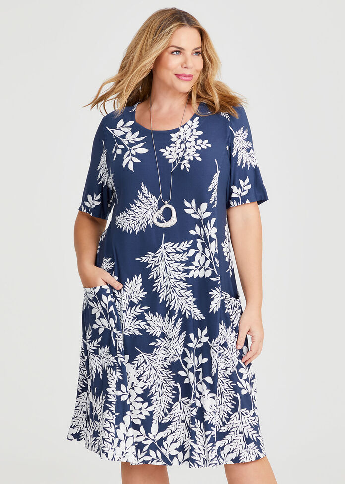 Botanical Leaf Luna A-line Dress, , hi-res