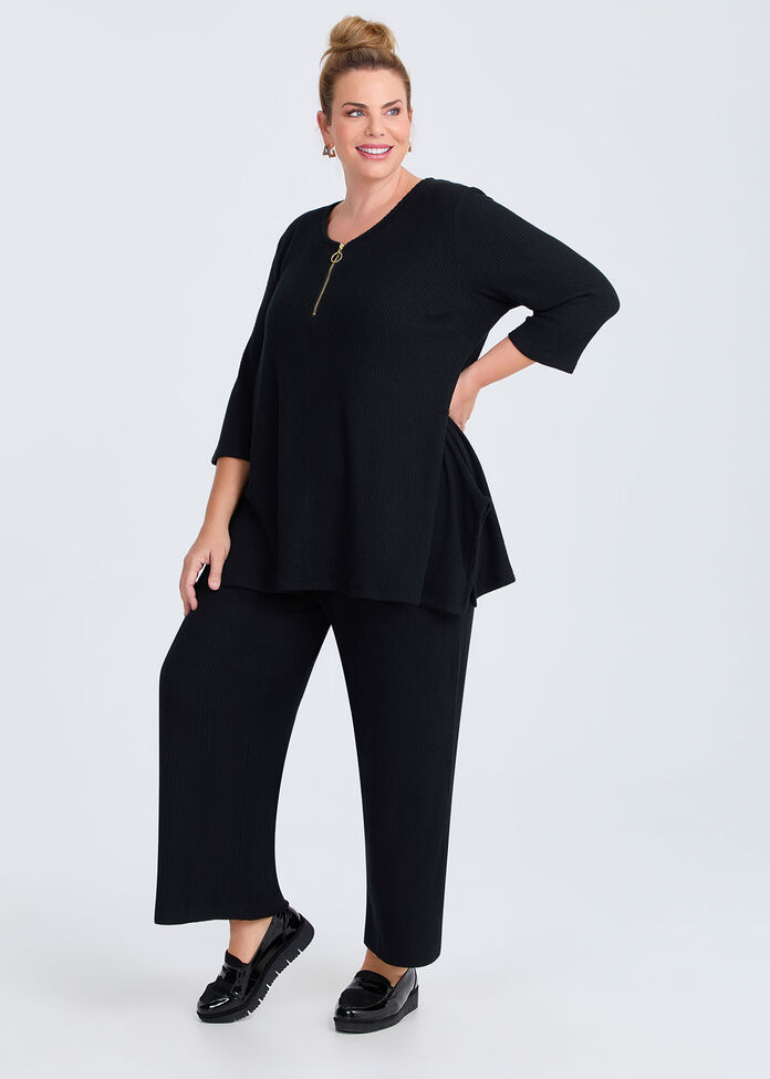 Ribbed Relaxed Wide Leg Pant, , hi-res