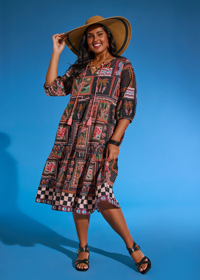 Plus Size Cotton Savanah Border Print Dress