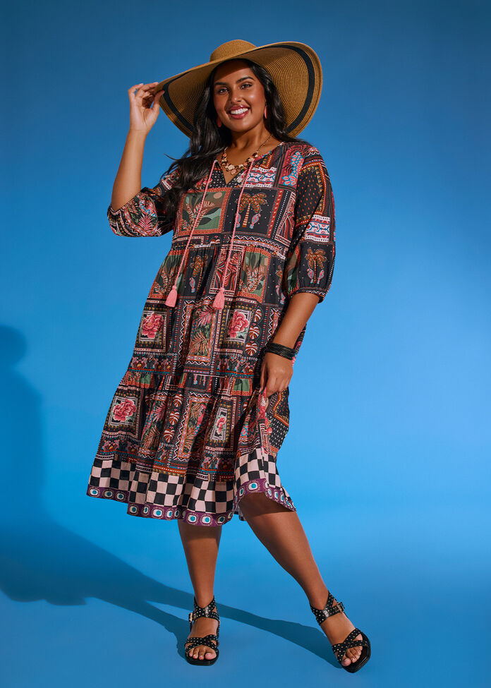 Cotton Savanah Border Print Dress, , hi-res