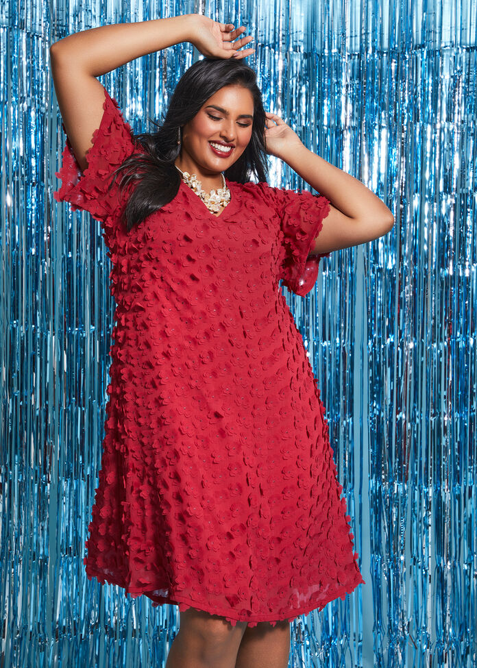 Shop Plus Size Falling Petal Cocktail Dress in Red