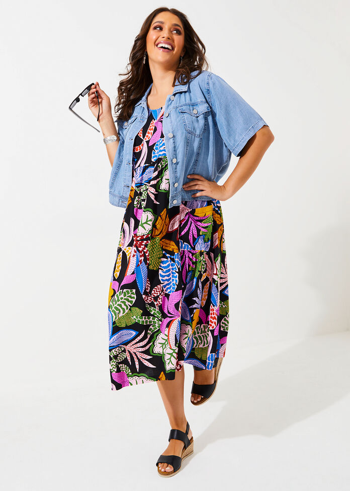 Natural Abstract Palm Dress, , hi-res