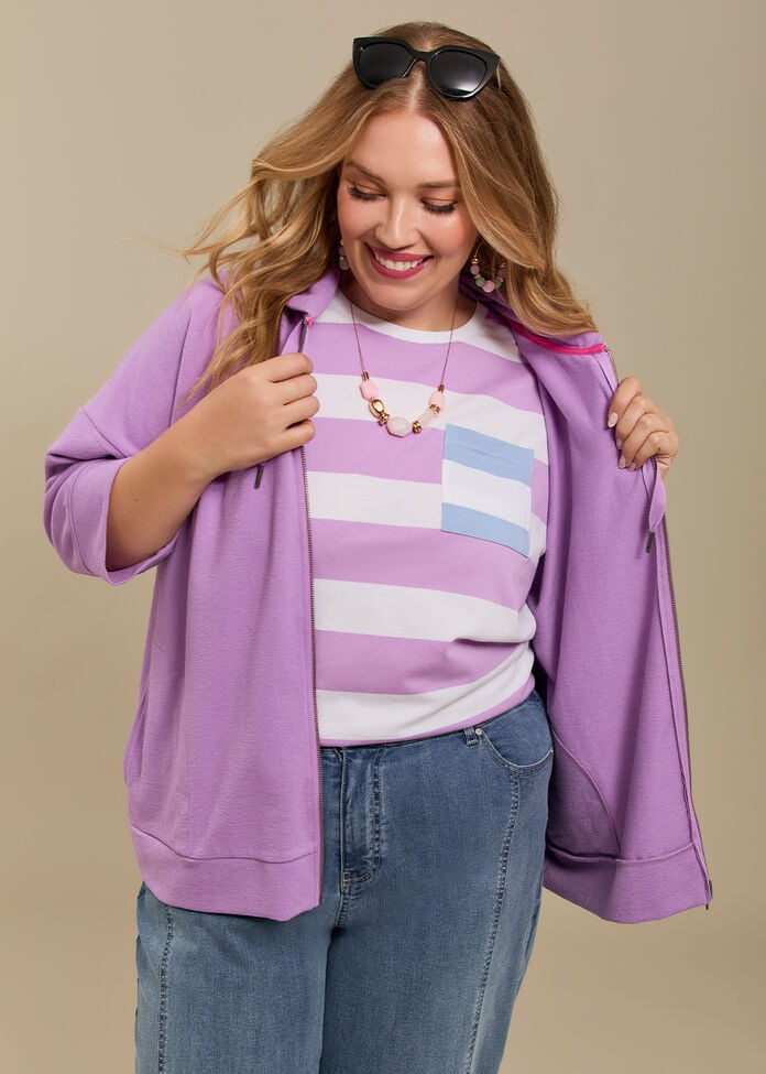 Cotton Mix Stripe Top, , hi-res