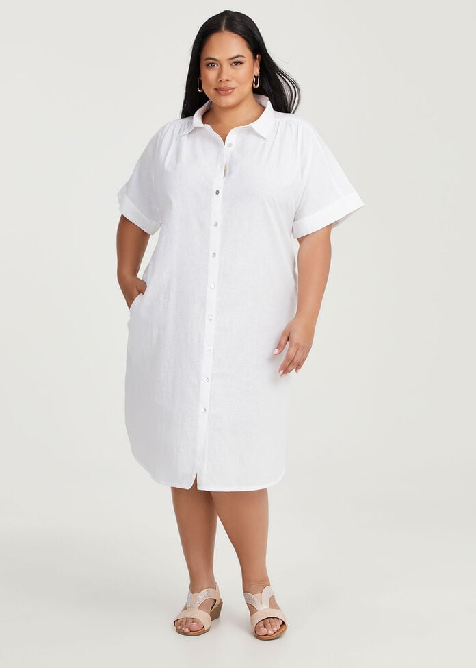 Cotton Linen Shirt Dress, , hi-res