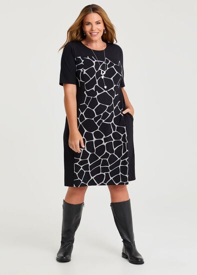 Plus Size Ponte Abstract Spliced Dress
