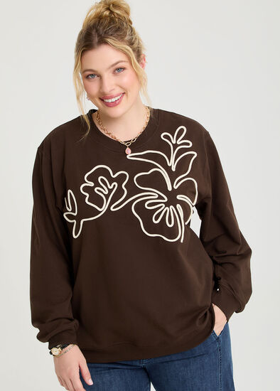 Plus Size Cotton Cord Applique Sweatshirt