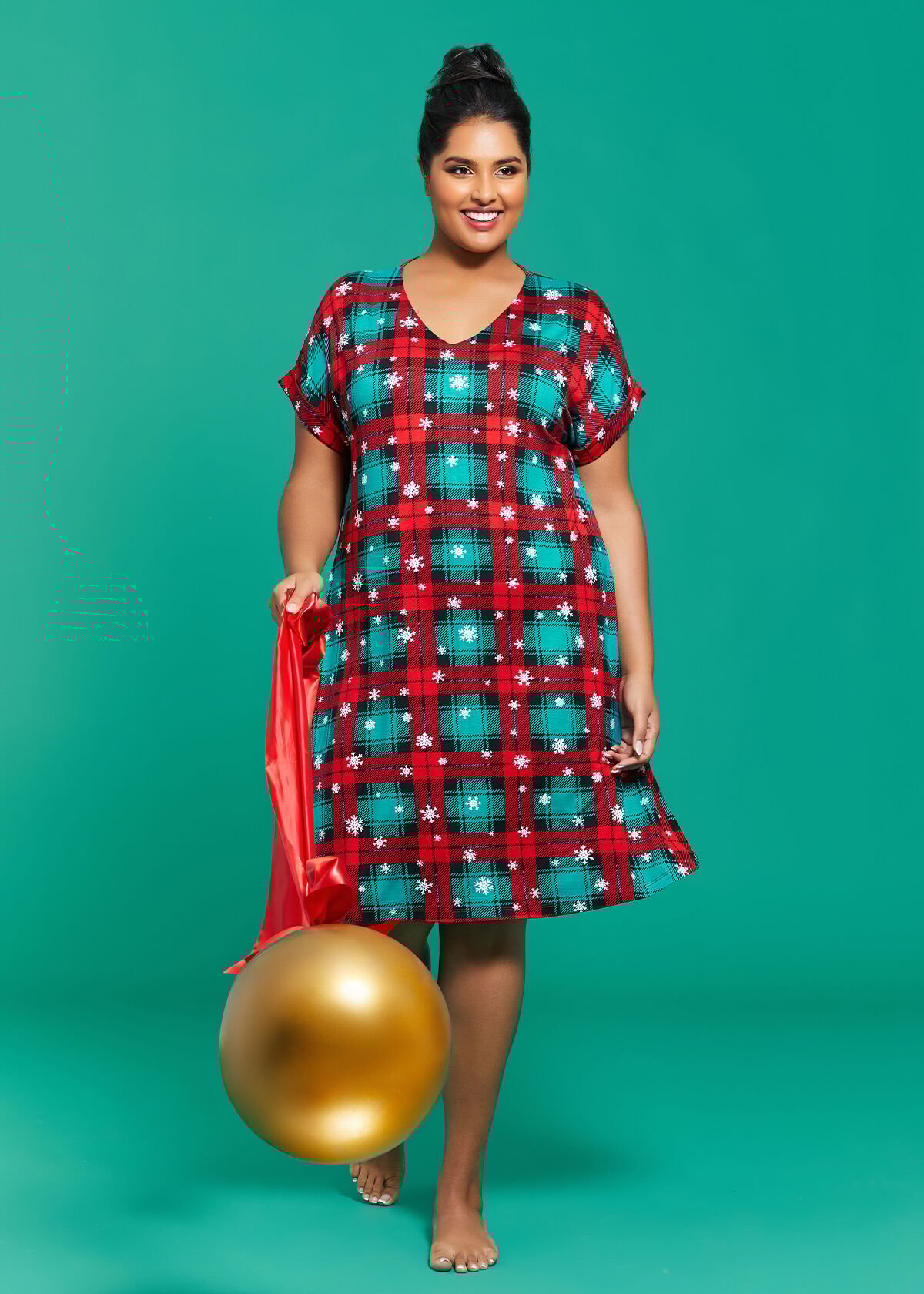 Shop Plus Size Bamboo Tartan Print Nightie in Multi Sizes 12 30