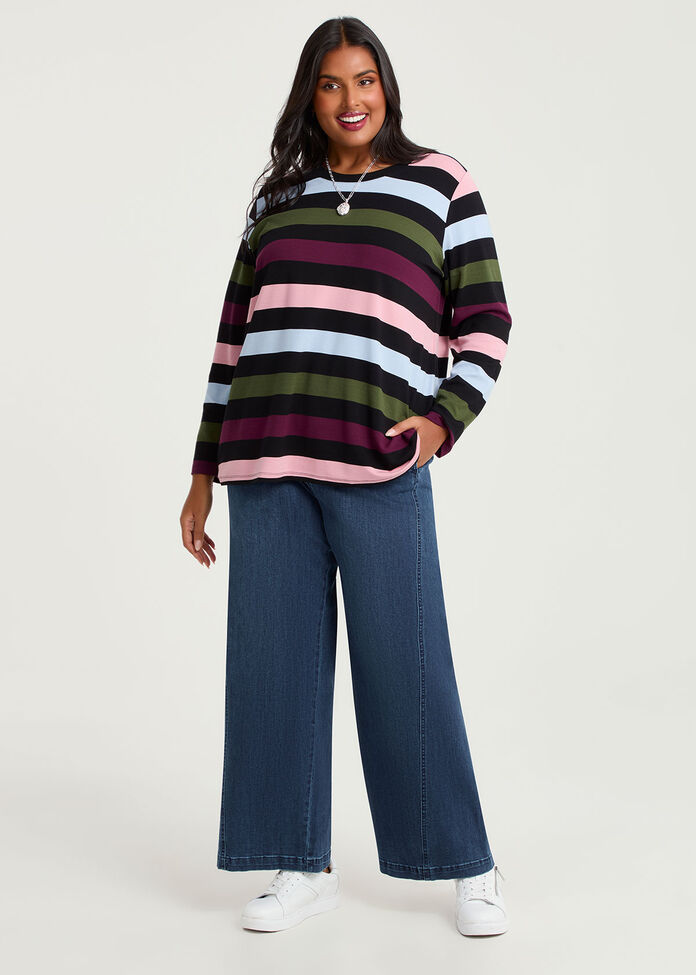 Bamboo Ponte Mixed Stripe Top, , hi-res