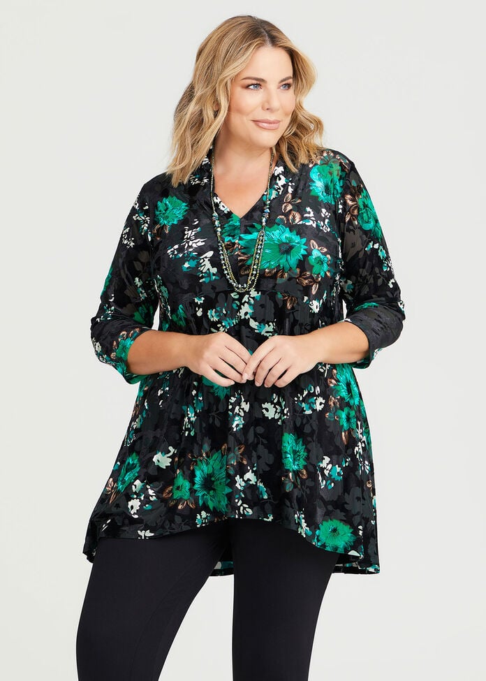 Shop Plus Size Floral Velour Burnout Tunic in Black | Taking Shape AU