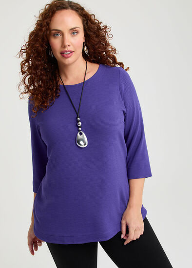 Plus Size Textured Rib Crew Neck Top