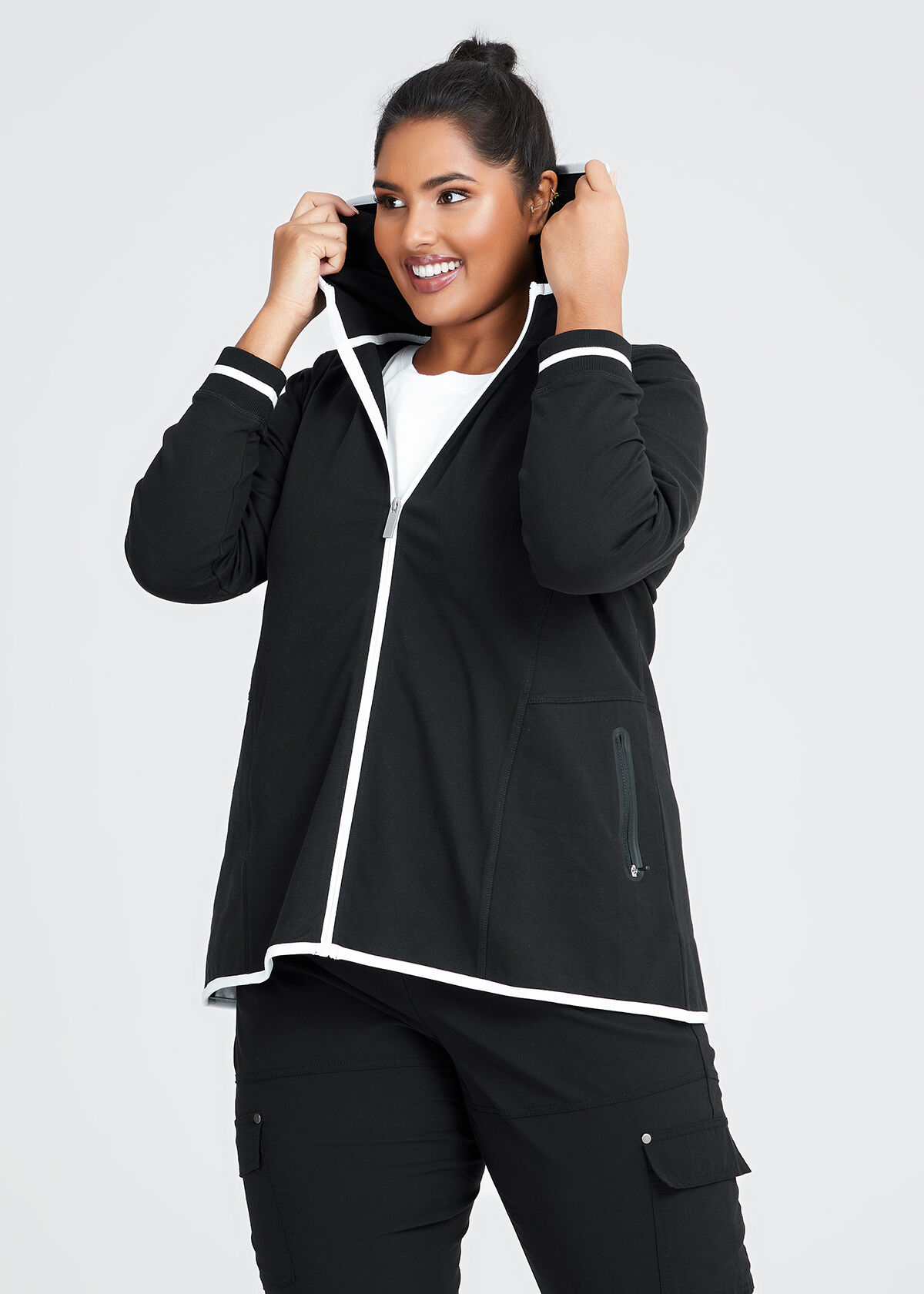 Shop Plus Size Monochrome Active Zip Jacket in Black Sizes 12 30