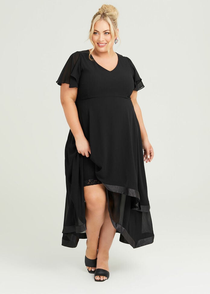 Shop Plus Size Derby Chiffon Hi-lo Maxi Dress, Black Taking Shape AU