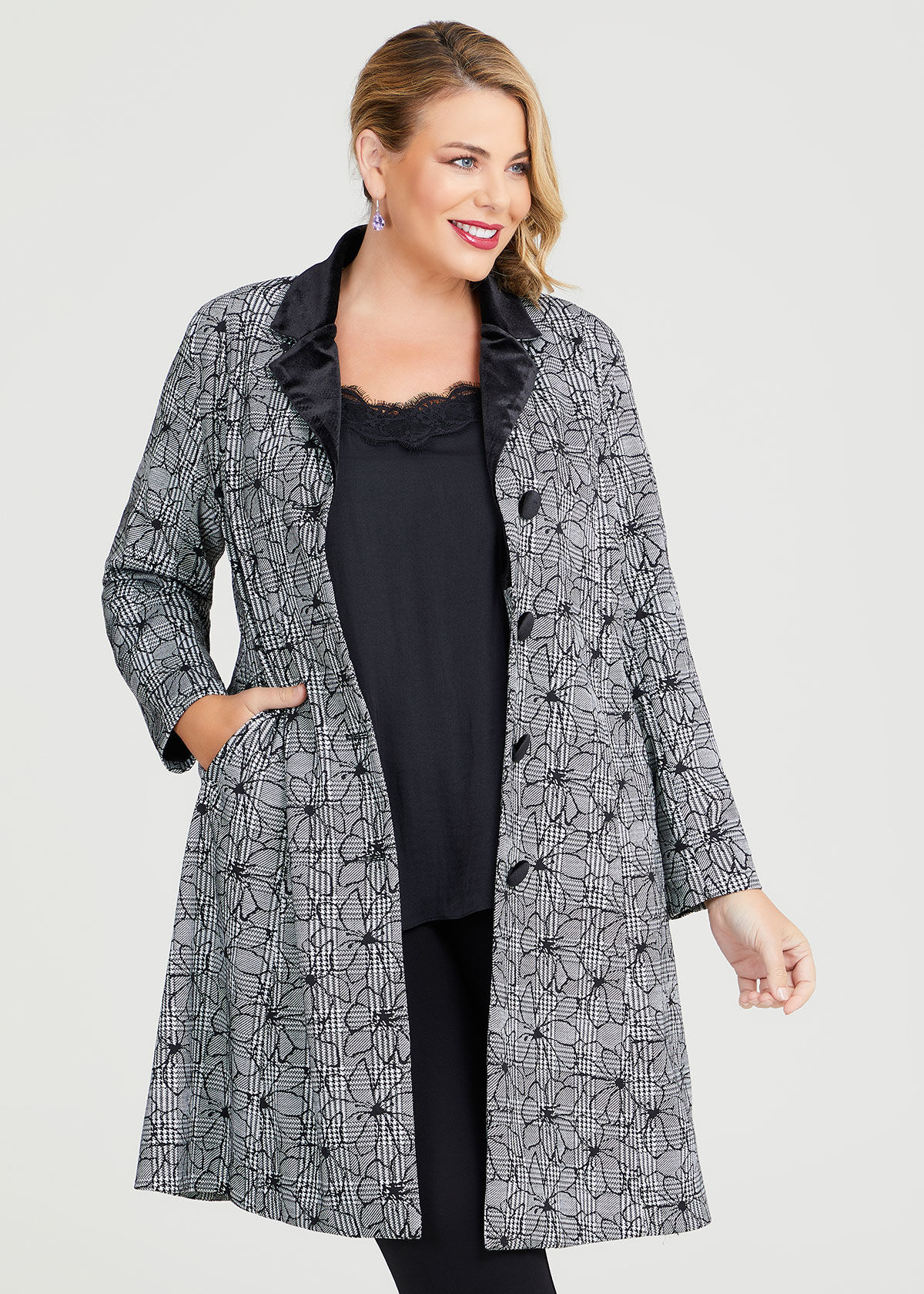 Floral Prince Of Wales Check Coat
