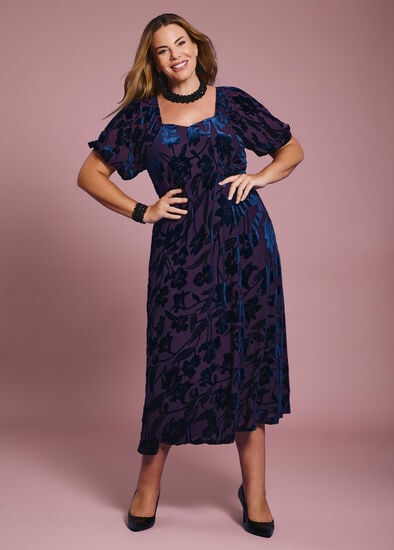 Plus Size Bouquet Velvet Cocktail Dress