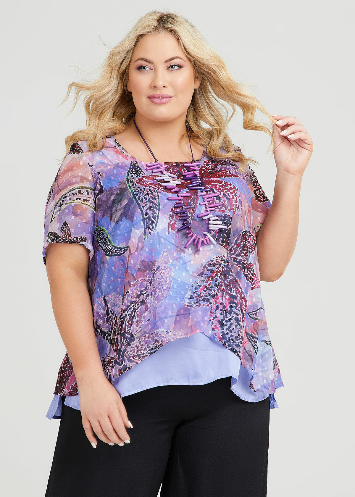 Shop Plus Size Spot Chiffon Luxe Layered Top in Multi Taking Shape AU