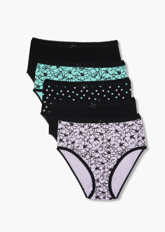 5 Pack Cotton Floral Briefs, , hi-res