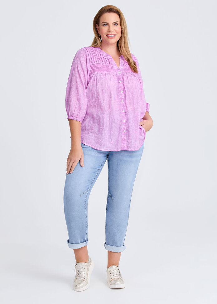Cotton Pintuck Embroidery Top, , hi-res