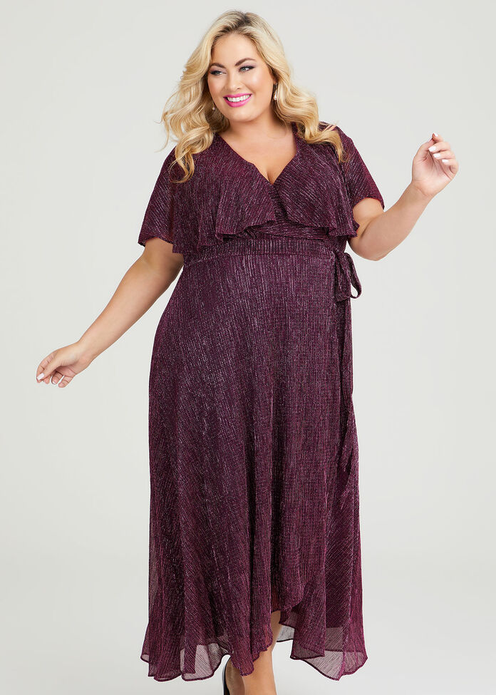 Shop Plus Size Livia Shimmer Wrap Maxi Dress in Red | Sizes 12-30 ...