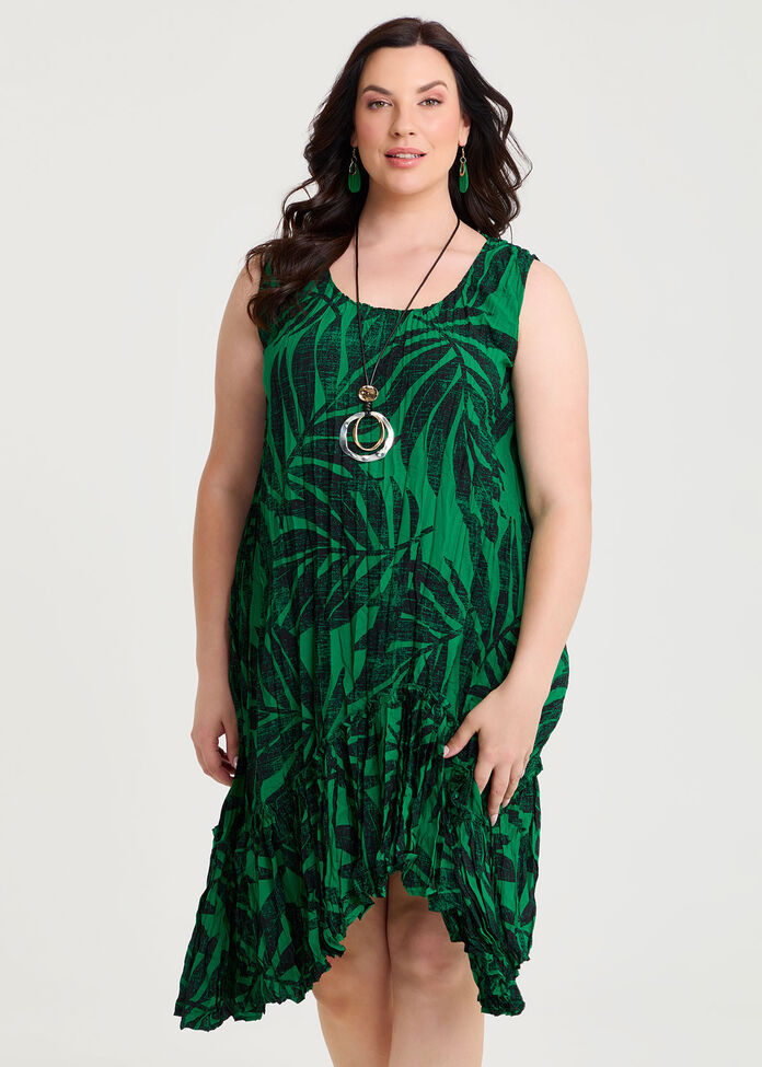 Palm Print Plisse Tunic Dress, , hi-res