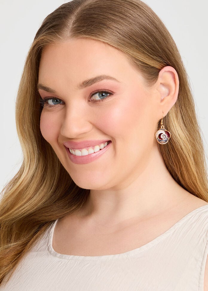 Enamel Diamante Rose Earrings, , hi-res