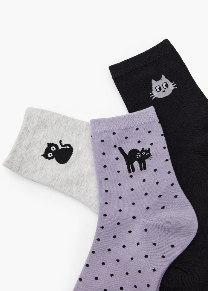 3 Pack Cotton Cat Socks, , hi-res