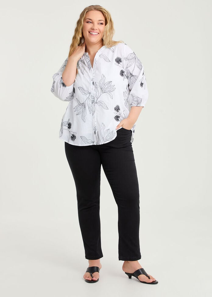 Cotton Linear Embroidery Top, , hi-res