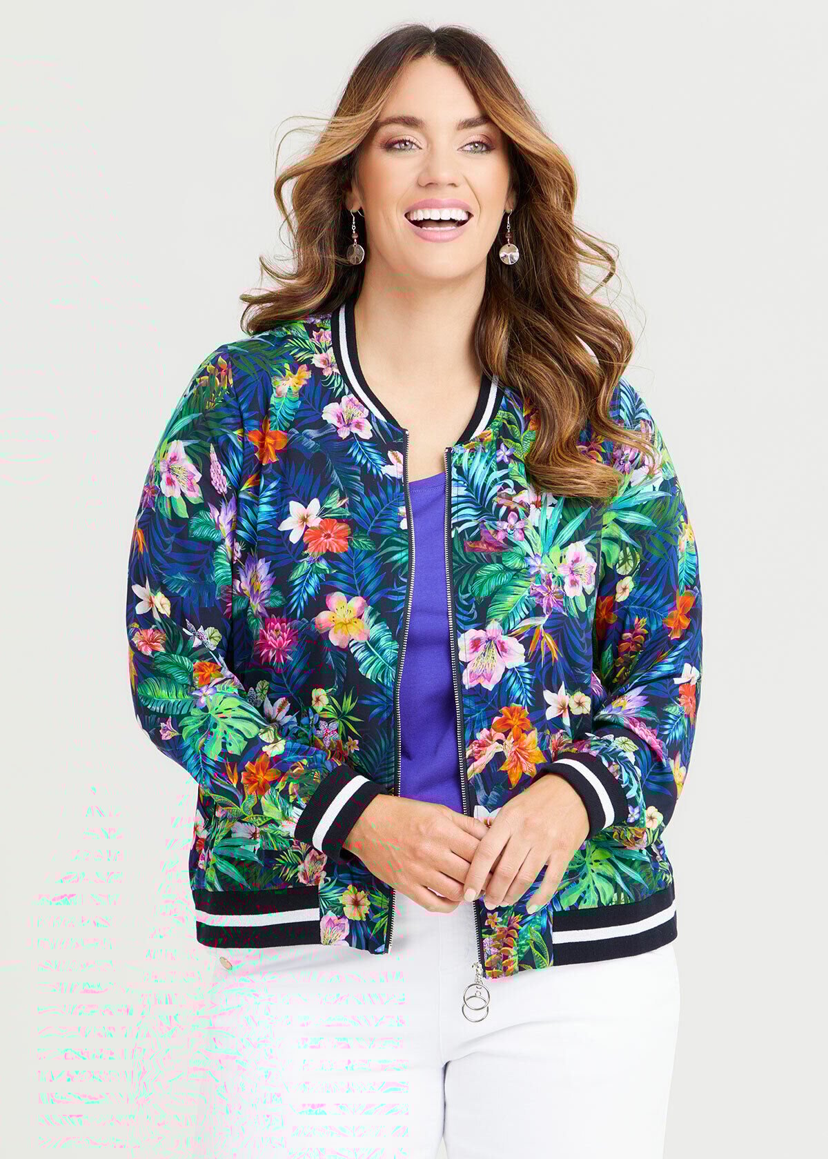 Natural Floral Bomber Jacket