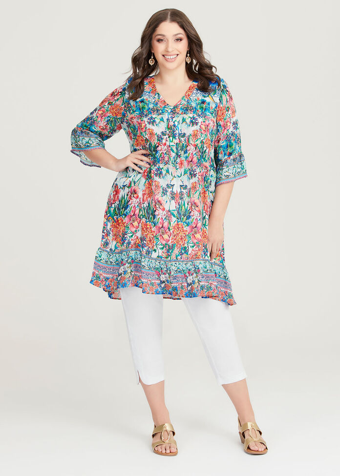 Shop Plus Size Natural Beaucoup Tiered Tunic in Multi | Sizes 12-30 ...