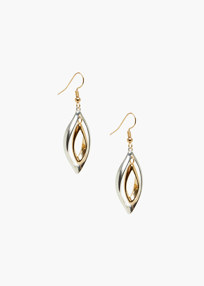 Shiny Leaf Mixed Metal Earrings, , hi-res
