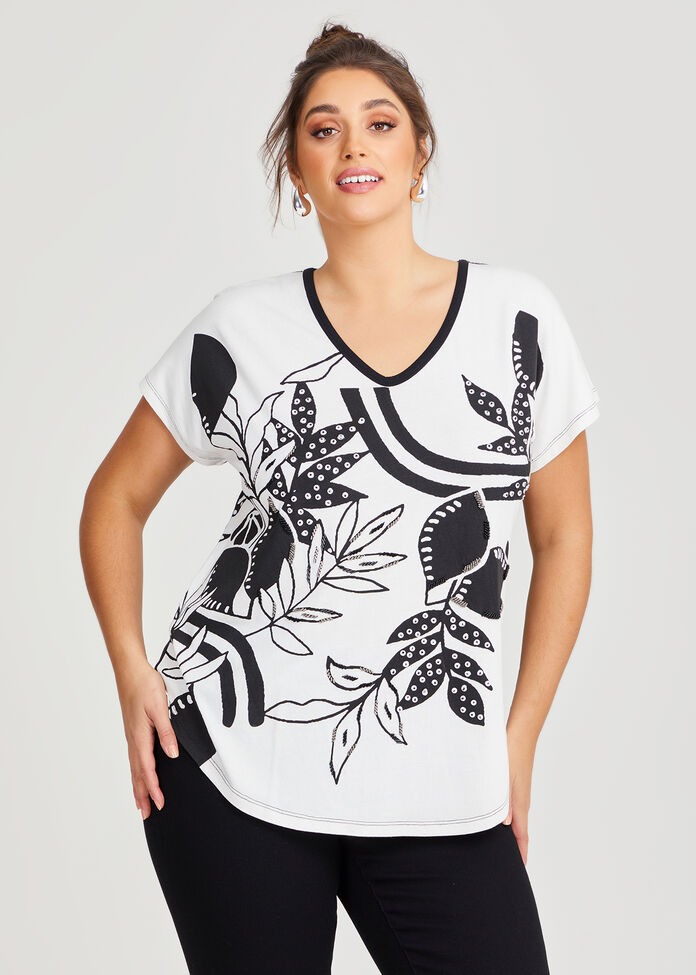 Cotton Modal Beaded T-shirt, , hi-res