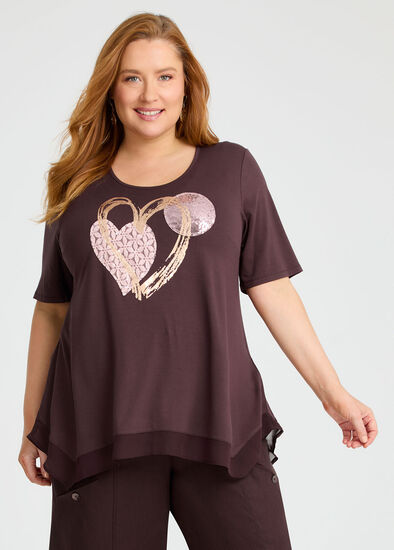 Plus Size Sequin & Foil Heart Natural Top