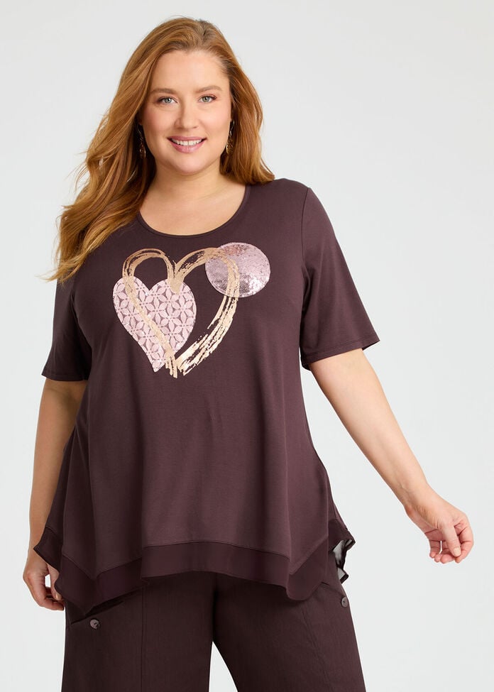 Sequin & Foil Heart Natural Top, , hi-res