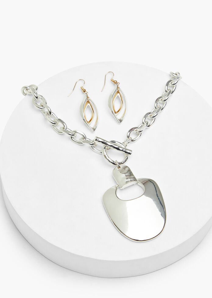 Metal Plate Short Necklace, SILVER, hi-res