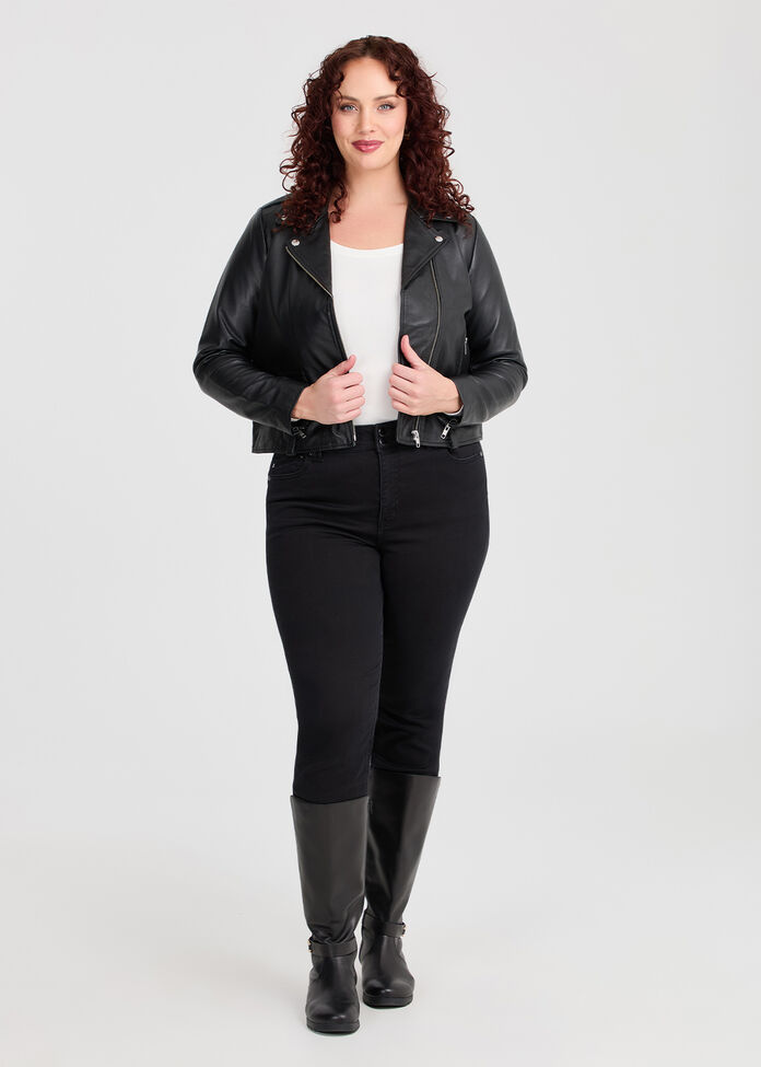 Leather Biker Zip Jacket, , hi-res
