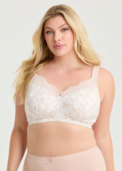 Plus Size Wirefree Cotton Support Lace Bra