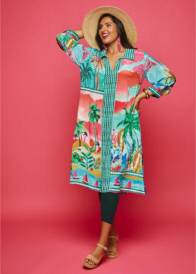 Plus Size Natural Palm Cove Shirt Dress