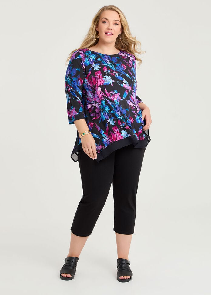 Bamboo Flower Burst Chiffon Hem Top, , hi-res