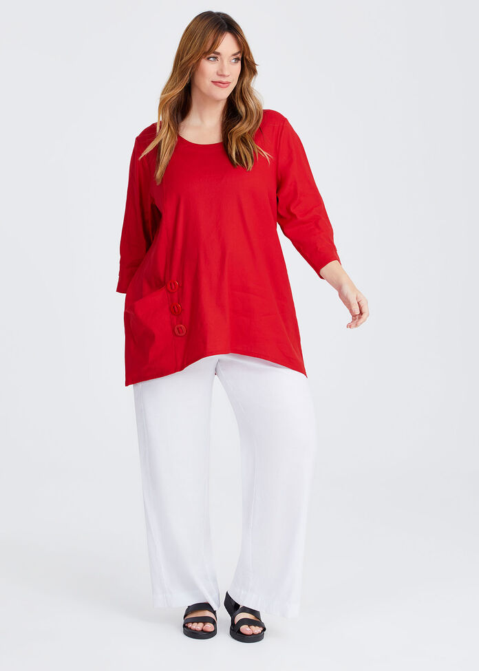 Stretch Linen Tab Button Tunic, , hi-res