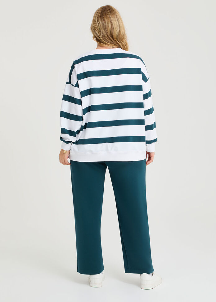 Cotton Linear Stripe Sweatshirt, TEAL/OFF WHITE, hi-res