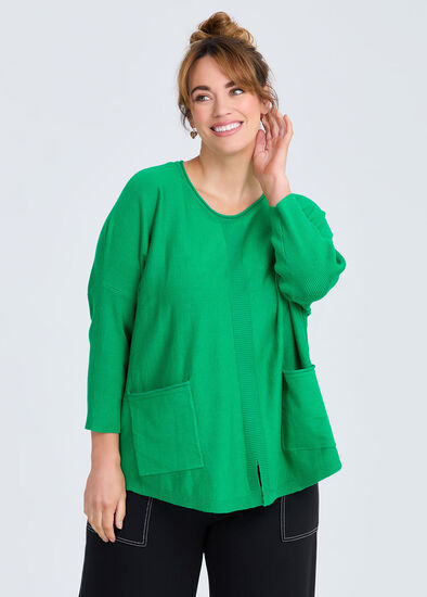 Plus Size Pocket Batwing Natural Knit Jumper