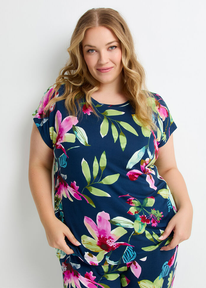 Bamboo Floral Night Pyjama Top, , hi-res
