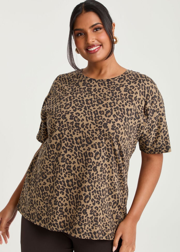 Cotton Slouchy Animal Print T-shirt, , hi-res