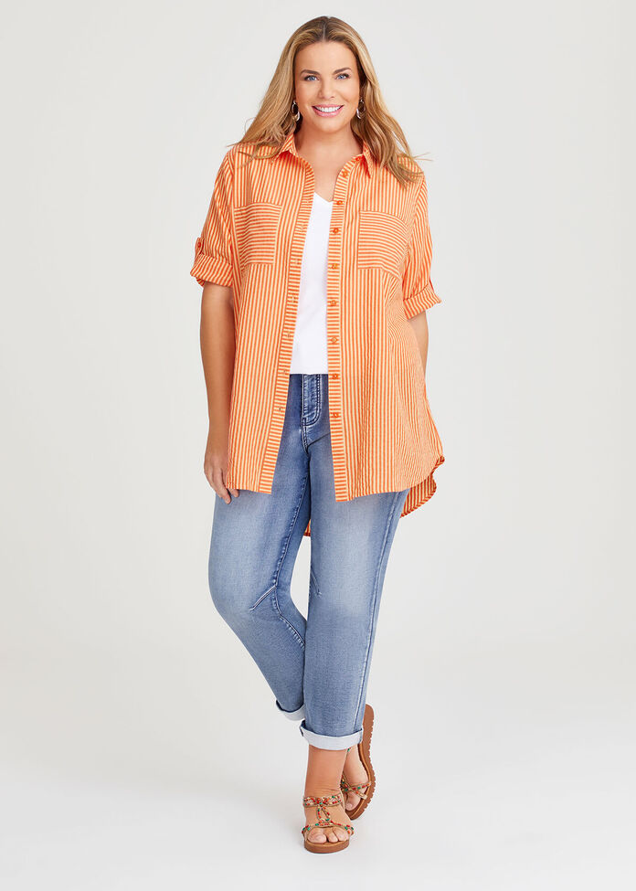 Cotton Seersucker Stripe Shirt, , hi-res