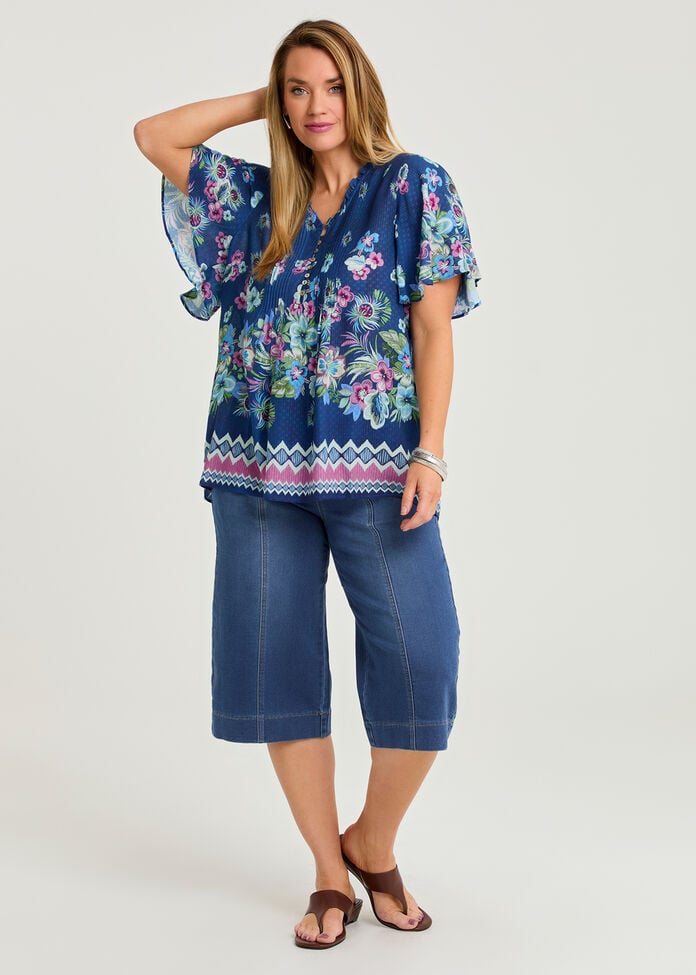 Natural Aztec Floral Top, , hi-res
