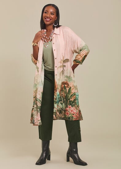 Plus Size Pintuck Palm Natural Shirt Dress