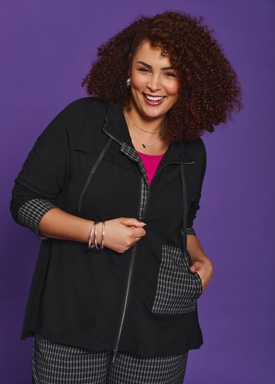 Plus Size Bamboo Ponte Plaid Jacket