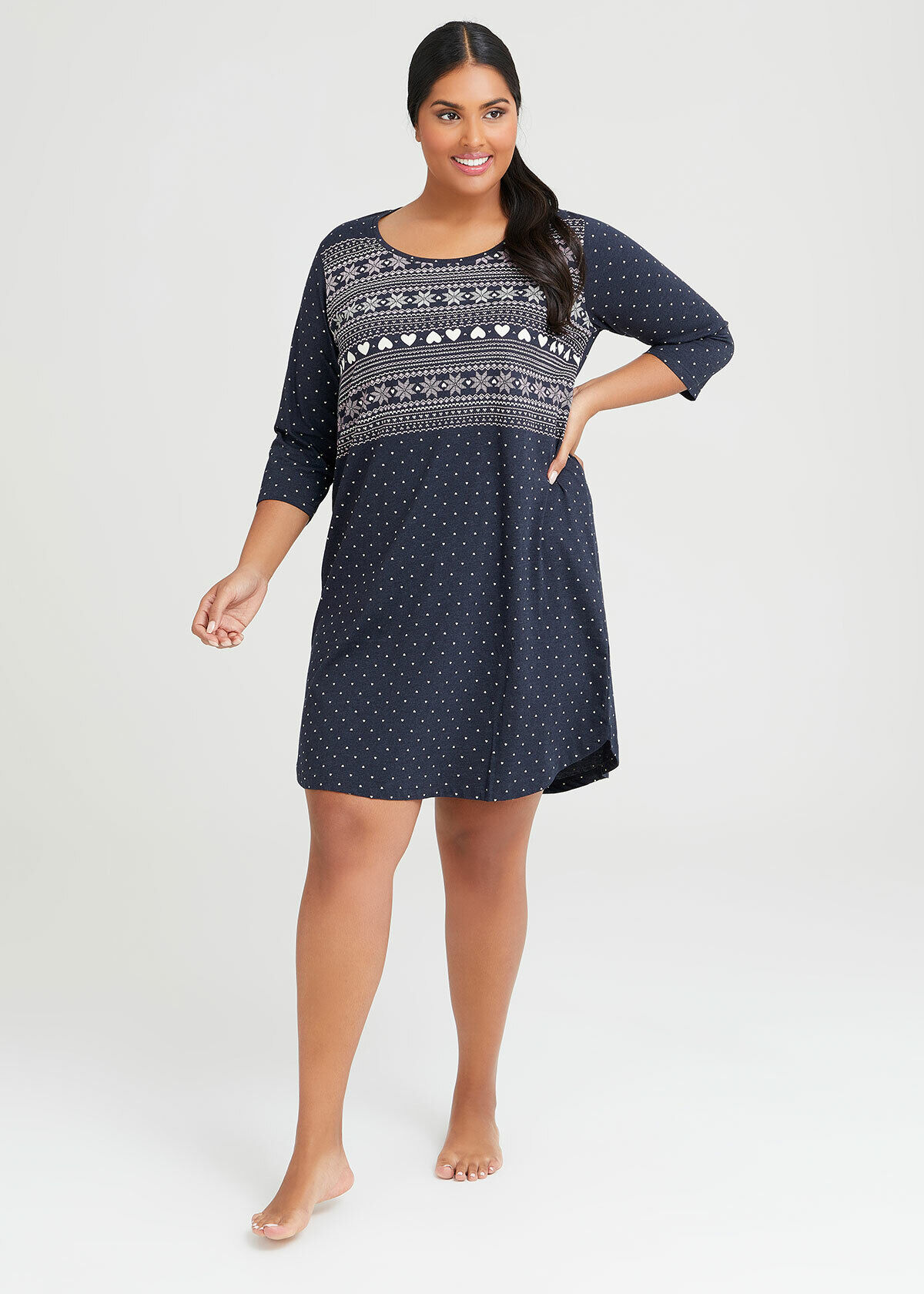 Shop Plus Size Cotton Mix Fairisle Nightie in Print Taking Shape AU